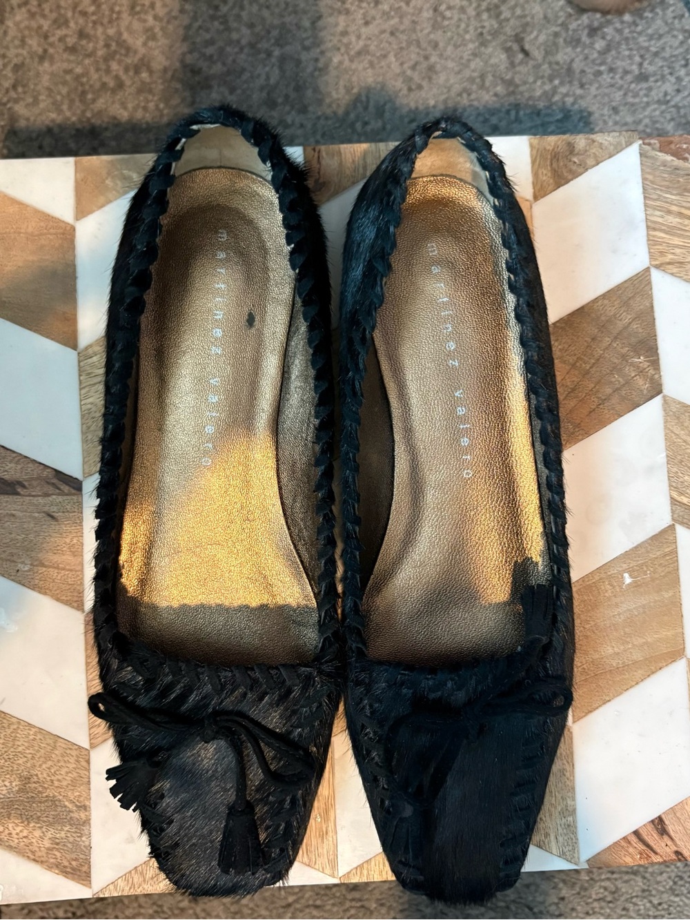 Martinez Valero Black Calf Hair Small Heel with Tassel
